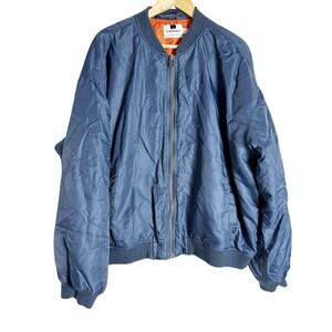 Topman Navy Blue Full Zip Nylon Bomber Jacket Size XL